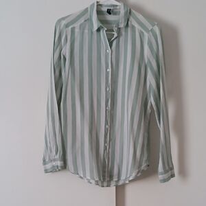 Divided By H&M Mint Stripe Long Sleeve Button Down Shirt